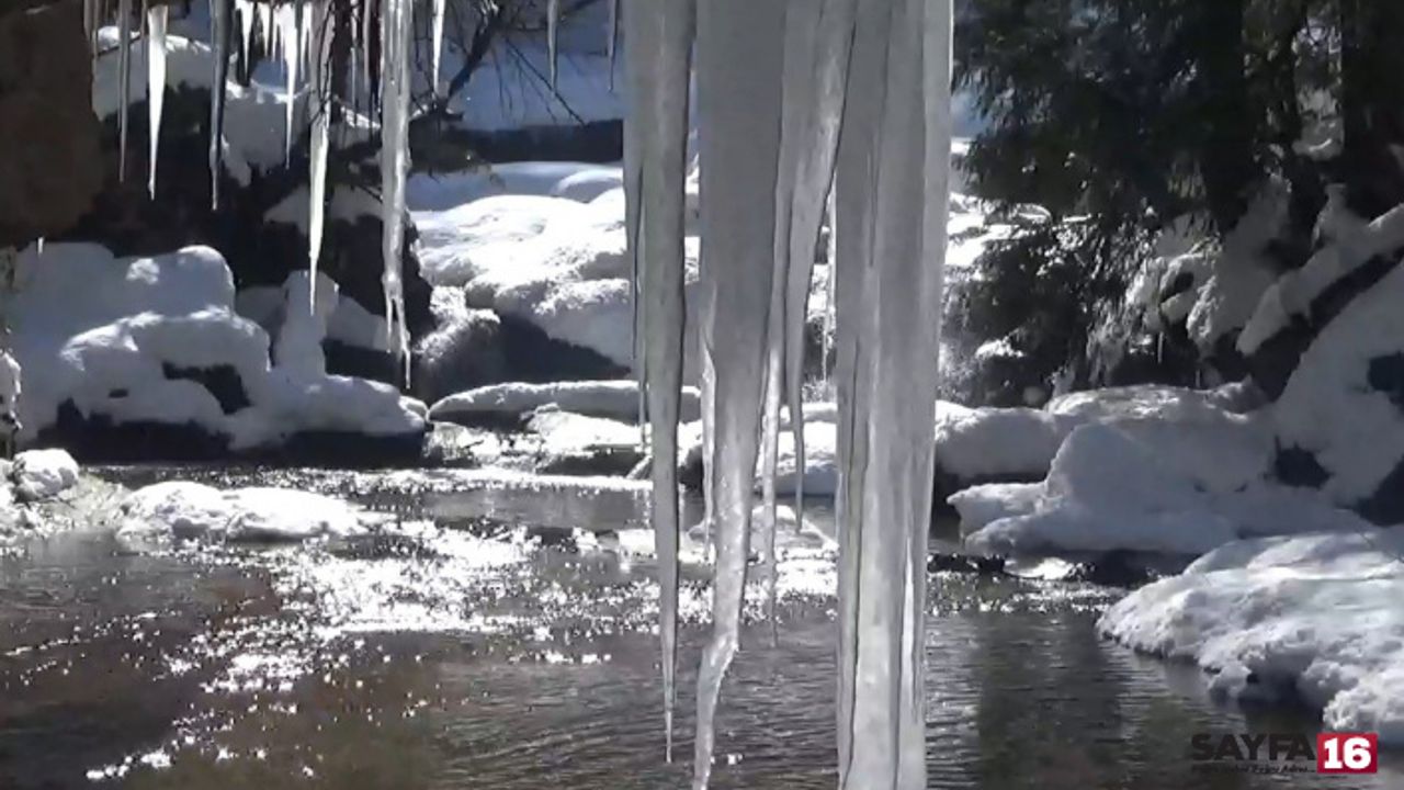 Doğa harikası şelale buz tuttu görenler hayran kaldı