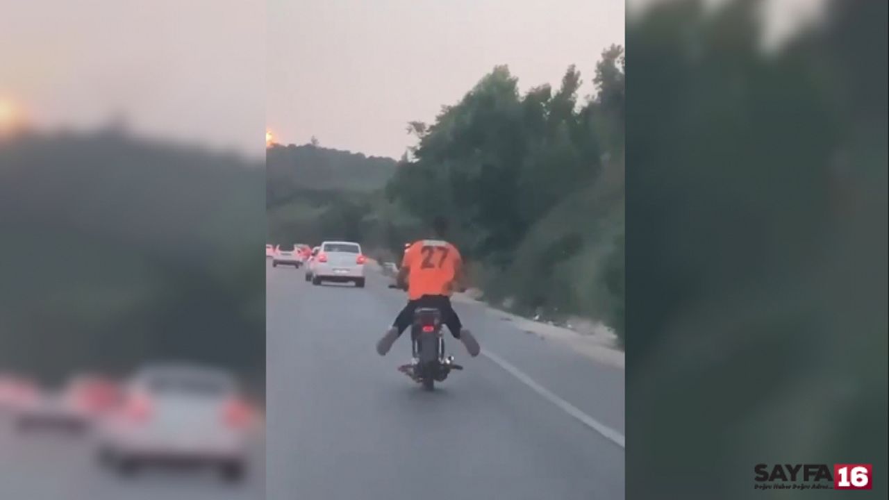 Bursa'da genç sürücü canını hiçe sayıp motosikleti bakın nasıl kullandı