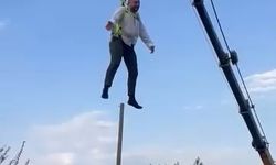 Bursa'da damadı vinçte sallandırdılar