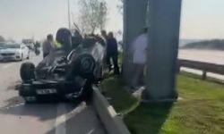 İzmir Yolu'nda takla atan otomobil ters durdu