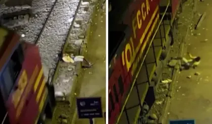 Trenin çarptığı adam sağ kurtuldu!