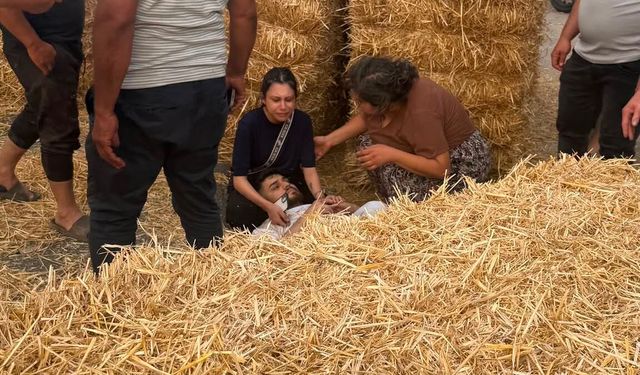 Traktörün römorkundan yol kenarındaki adamın üzerine balya düştü