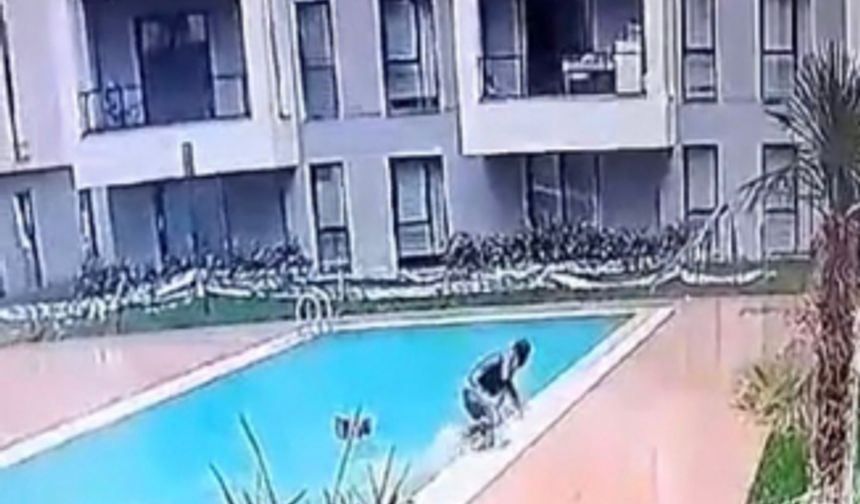 Bursa'da Kuryenin İş Kazası...Sitenin Havuzuna Böyle Düştü!