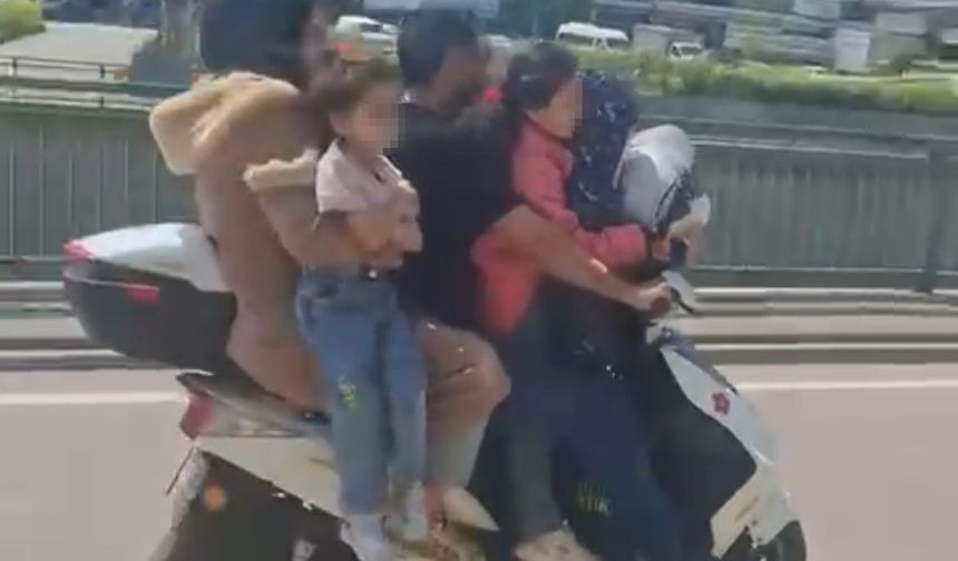 Bursa’da motosiklete 5 kişi binen aile yürekleri ağza getirdi