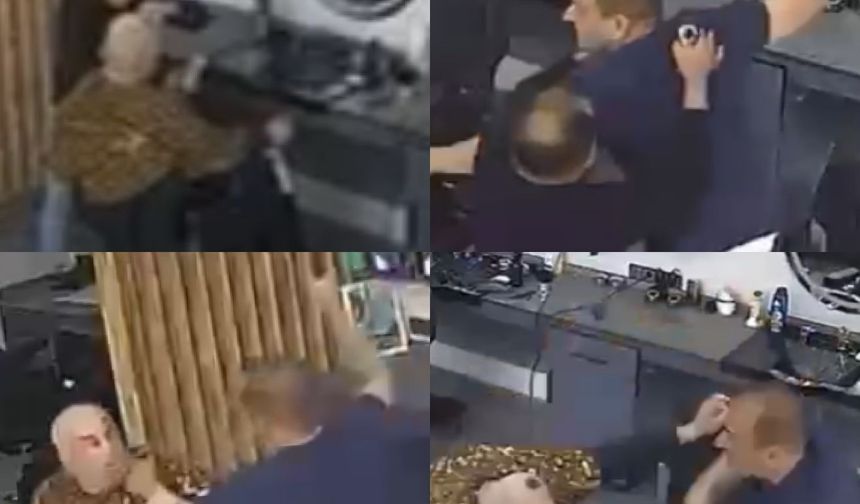 Berberde tıraş olan adama satırla saldırdı