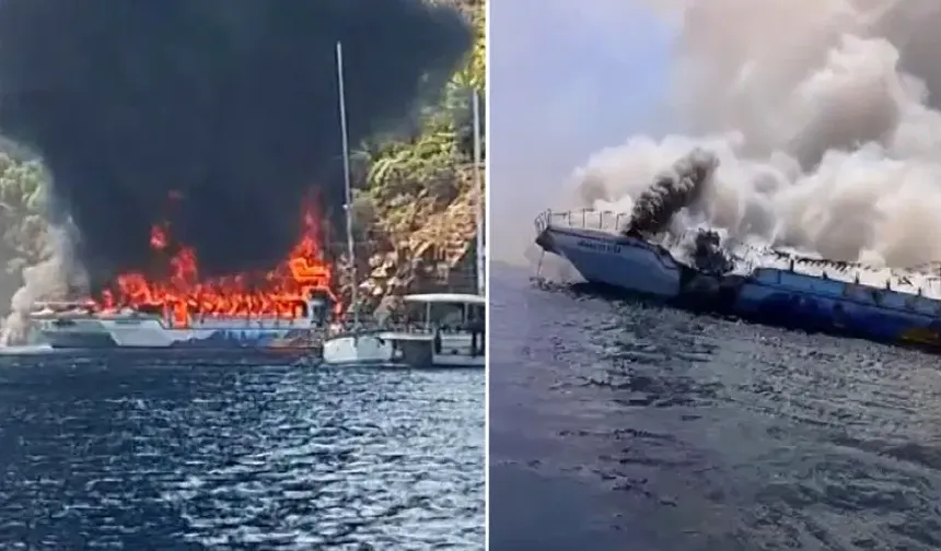 Denizin ortasında gezi teknesinde yangın çıktı, 115 kişi denize atladı