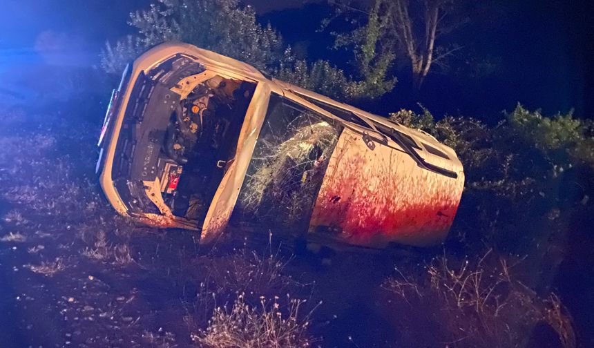 Yola çıkan ineğe çarpan araç takla attı: 6 yaralı